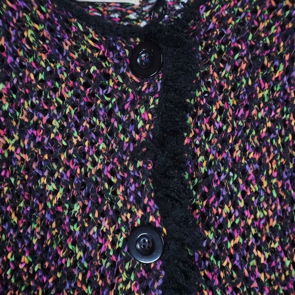 VTG Design Options Philip Jane Gordon MultiColor OpenKnit Fringe Cardigan L Neon - Picture 5 of 12